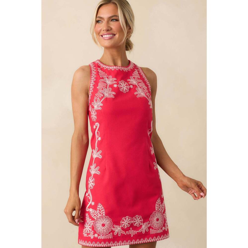 Red Dress Where Memories Begin Red Floral Embroidered Cotton Mini Dress Size MM